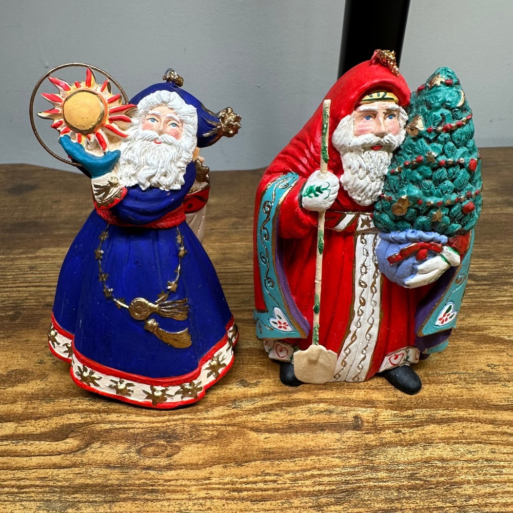 Vintage 1997 JA Griffith Santa Claus Figurines Set of 2 Folk Art Christmas Decor